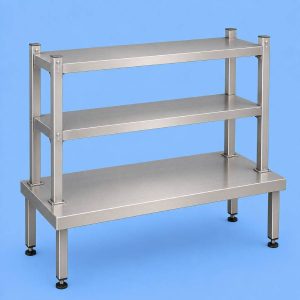 Commercial stainless steel double overshelf for professional kitchens.