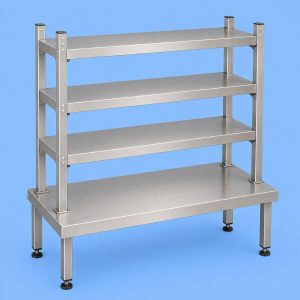 Commercial stainless steel triple overshelf for professional kitchens.