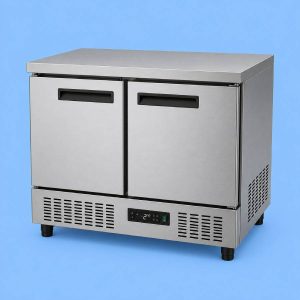 Commercial undercounter chiller double door for professional kitchens.