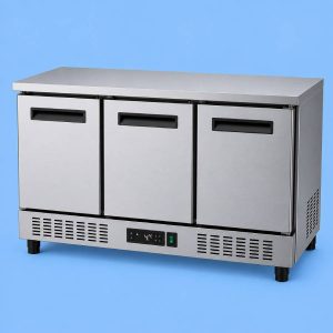 Commercial undercounter refrigerator triple door for professional kitchens.